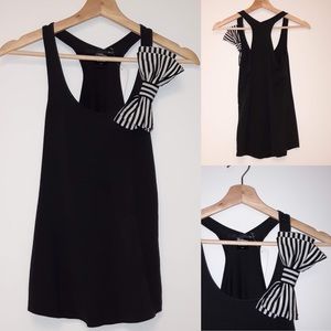 Ellison Black Tank Top w/ B&W Striped Bow Small
